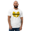 White men's fitted cotton T-shirt with "Healthspan Clan" logo, front view showing casual fit and soft fabric.