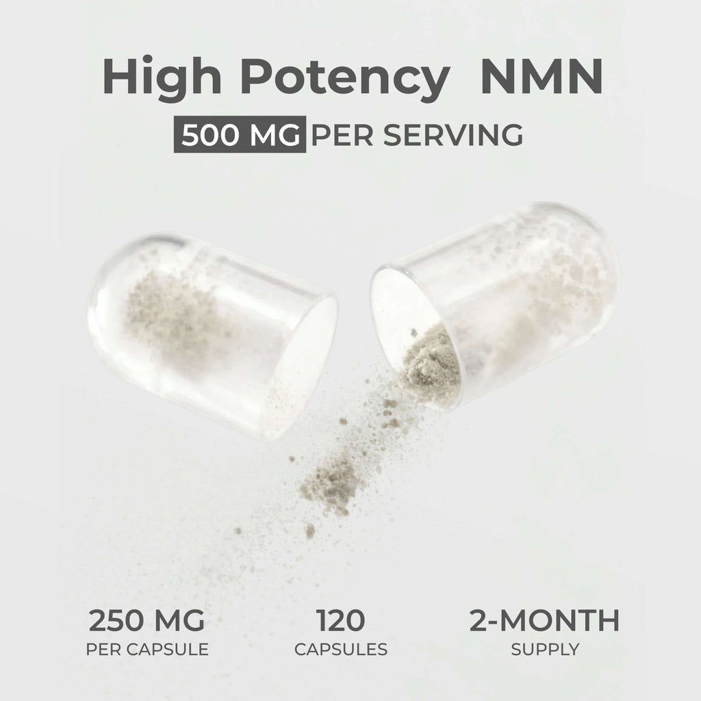 Neurogan Health NMN Capsules 500MG, dietary supplement with white capsules shown in a close-up image.